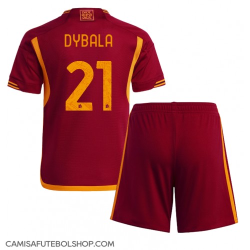 Camisa de time de futebol AS Roma Paulo Dybala #21 Replicas 1º Equipamento Infantil 2023-24 Manga Curta (+ Calças curtas)